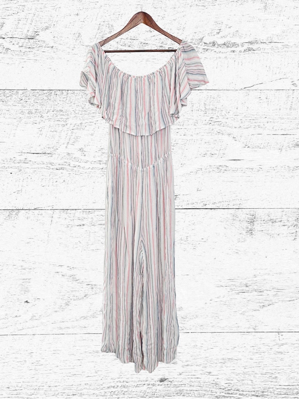 Tribal Multi-Stripe Off-Shoulder Wide-Leg Jumpsuit